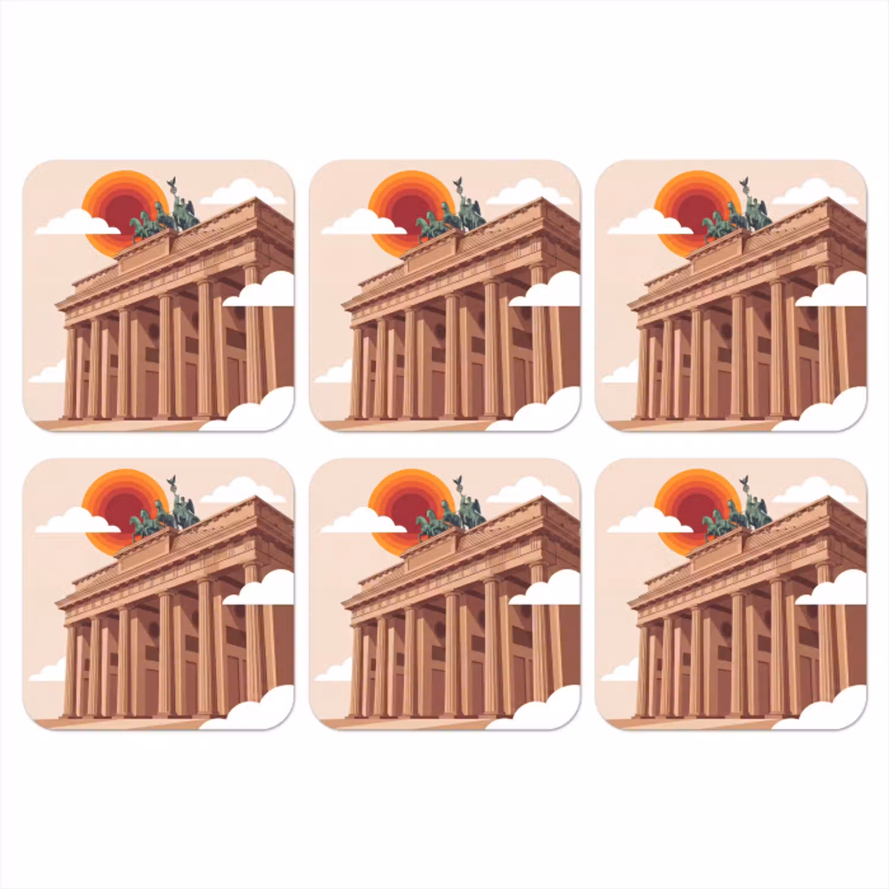 Architectuur - Brandenburg - Berlijn - Zonsondergang - Historisch onderzetter kurk middel -3d