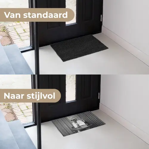 Vrouw - Bubbels - Zwart - Wit Deurmat klein -voor-na_NL