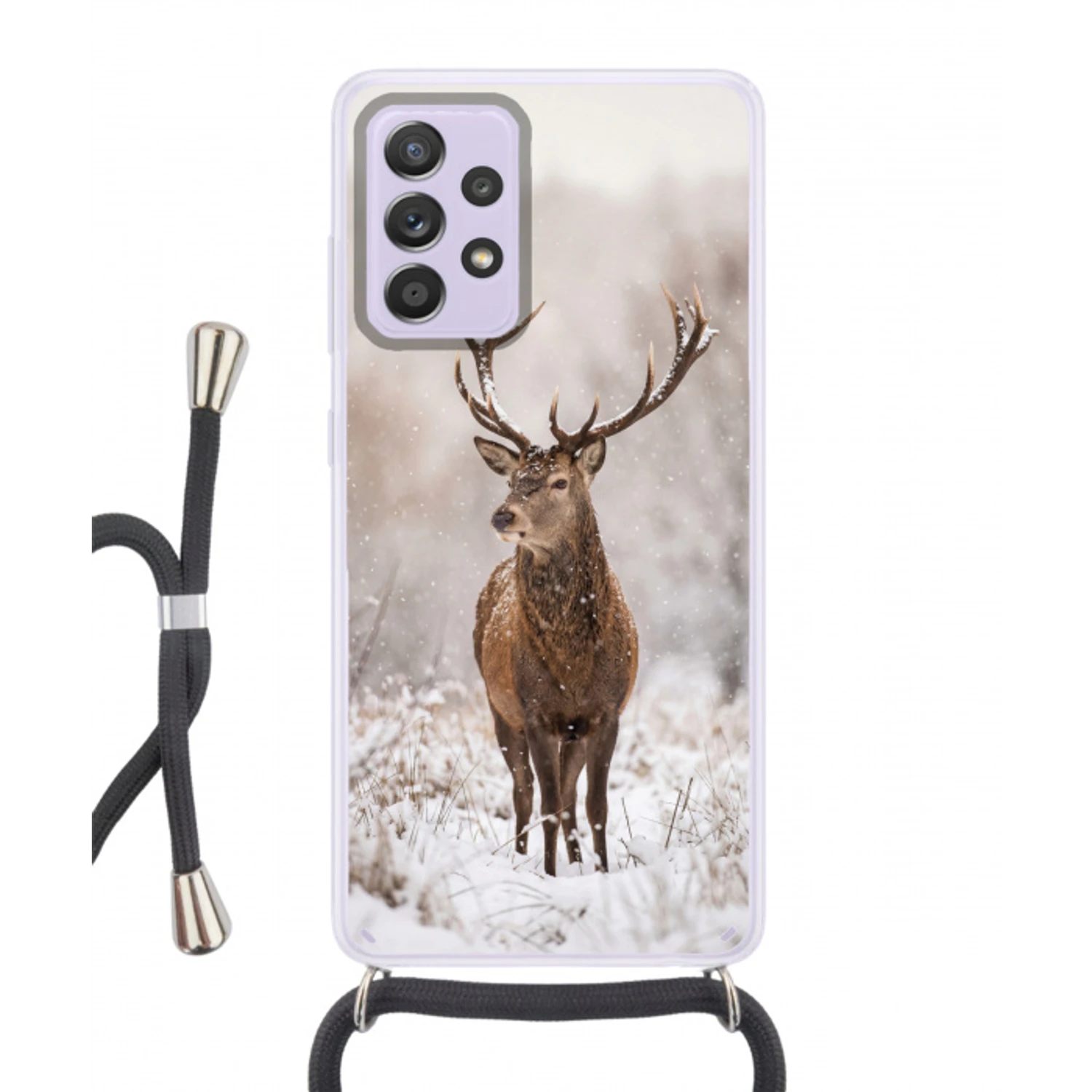 Edelhert - Bos - Sneeuw - Winter - Majestueus Hoesje Samsung Galaxy A52 5G met koord klein -3d