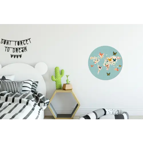 Wereldkaart - Vlinders - Dromerig Wandcirkel aluminium klein -kinderkamer