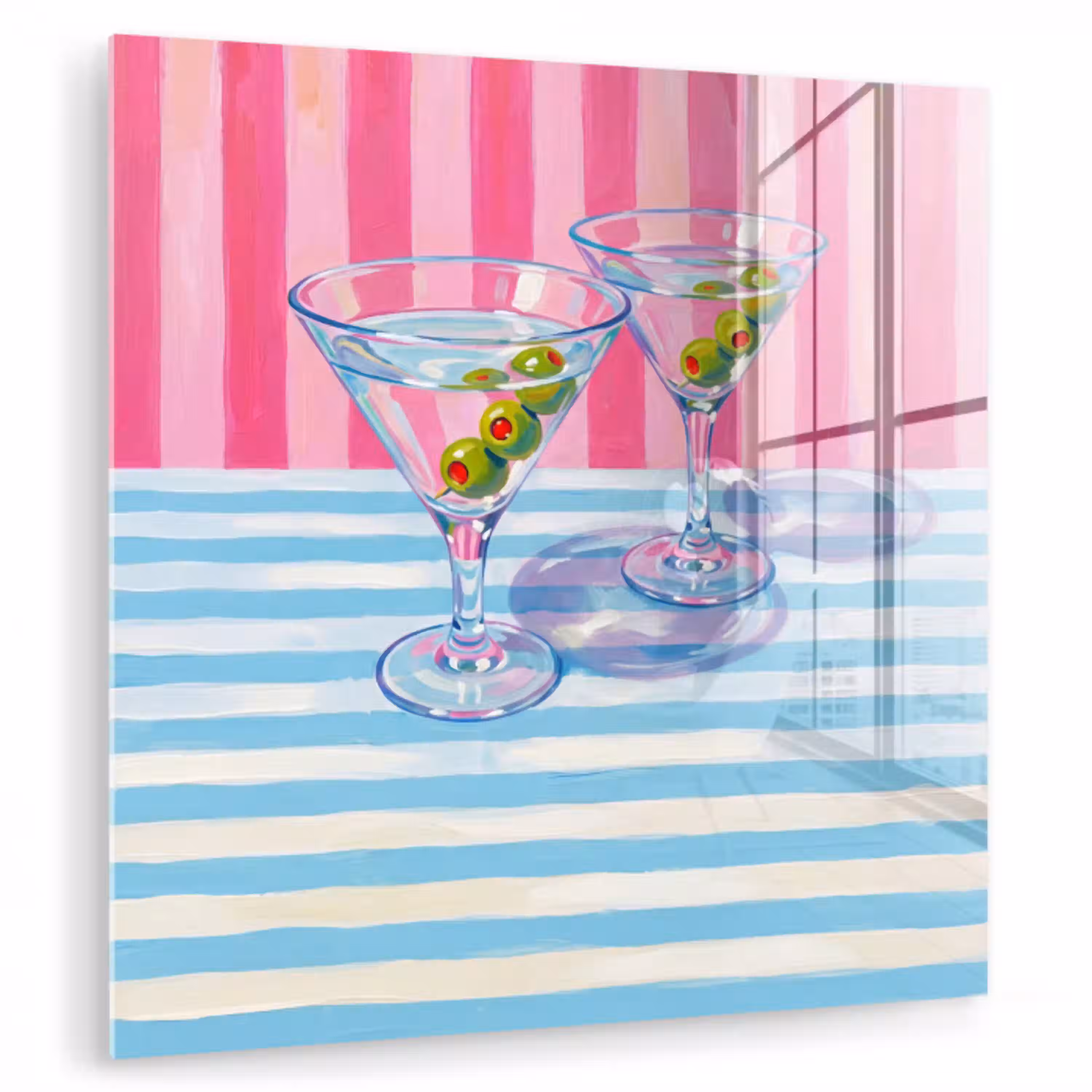 Cocktail - Olijven - Kunst - Modern - Roze plexiglas 5mm klein -zzzproduct_nieuw