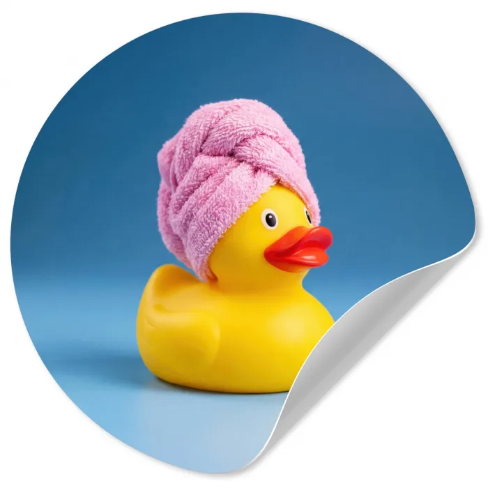 Badeend - Handdoek - Blauw Wandcirkel behangsticker klein -3d