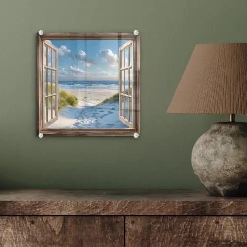 Doorkijk - Strand - Raam - Duinen - Zee plexiglas 5mm klein -sfeer3