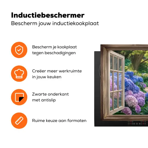 Doorkijk - Tuin - Raam - Hortensia - Bloemen Inductie beschermer vinyl 3mm klein -zzzzzzz-td-ups