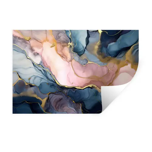 Marmer - Roze - Blauw Muursticker klein -3d