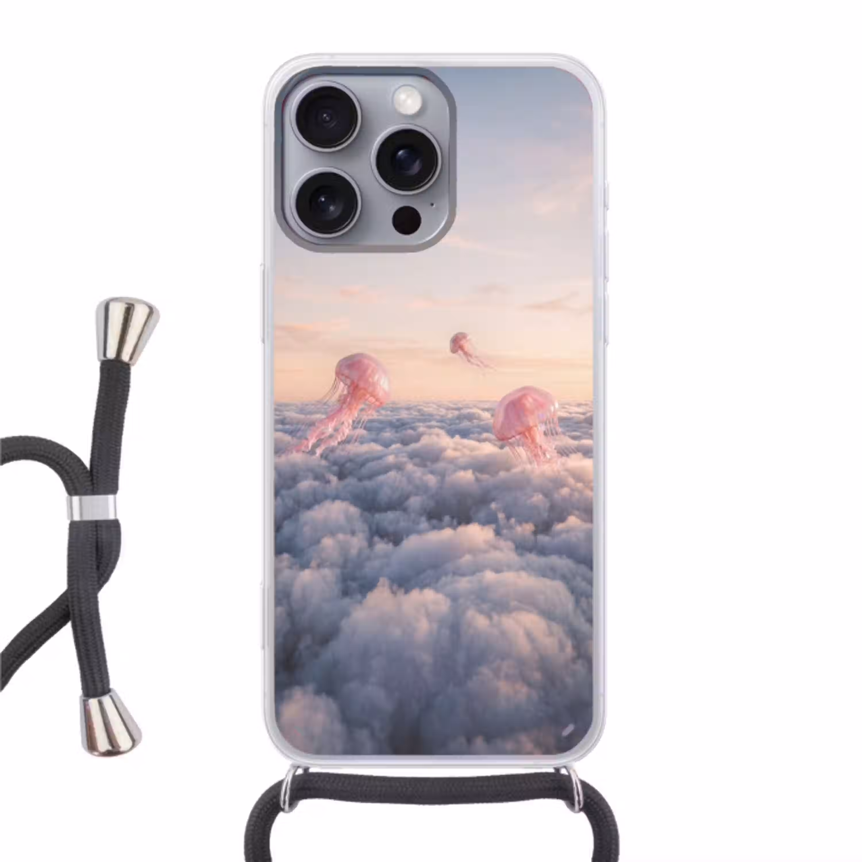 Roze dier - Wolken Hoesje iPhone 16 Pro Max met koord klein -3d