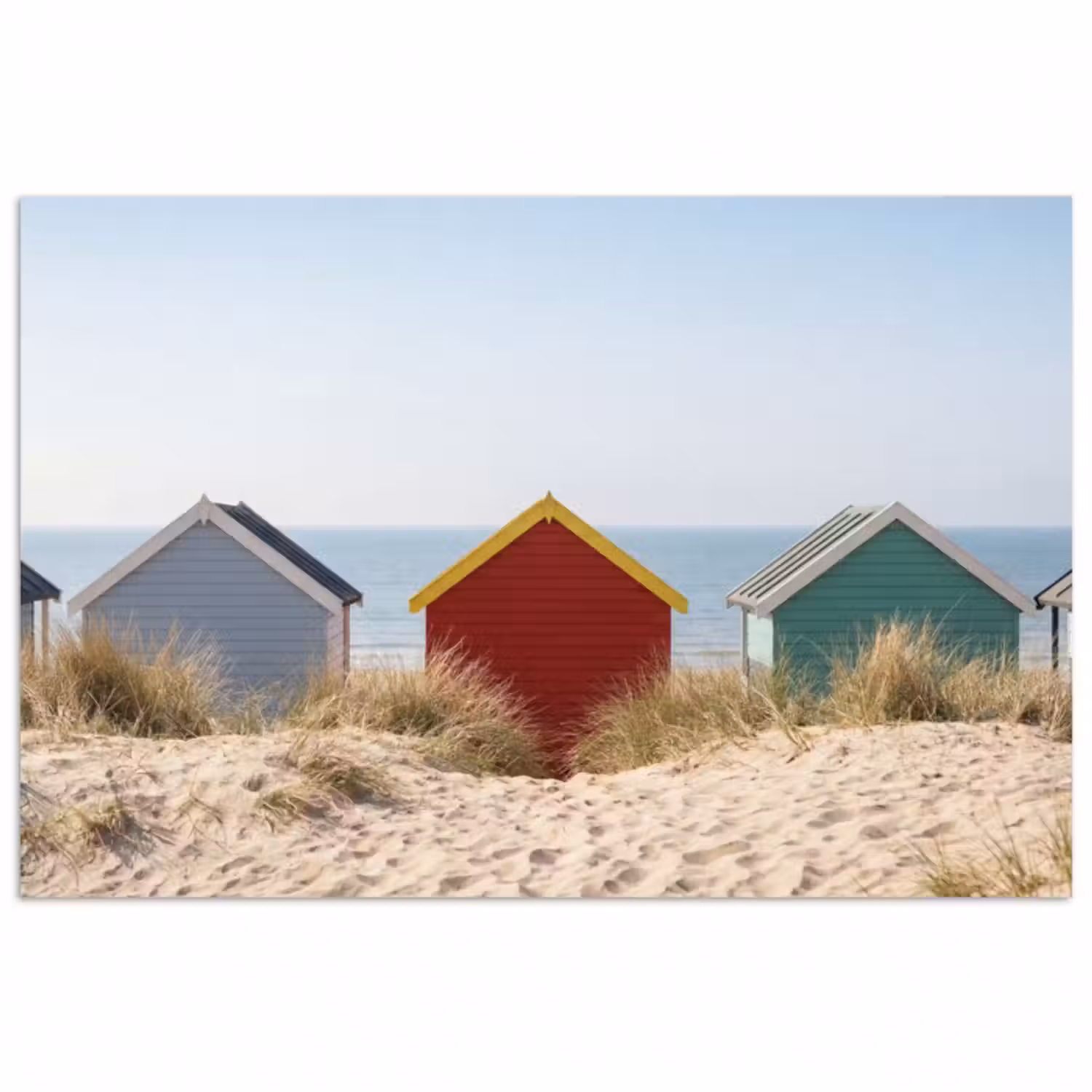 Poster - Strand - Ferienhäuser - Farbenfroh - Dünen