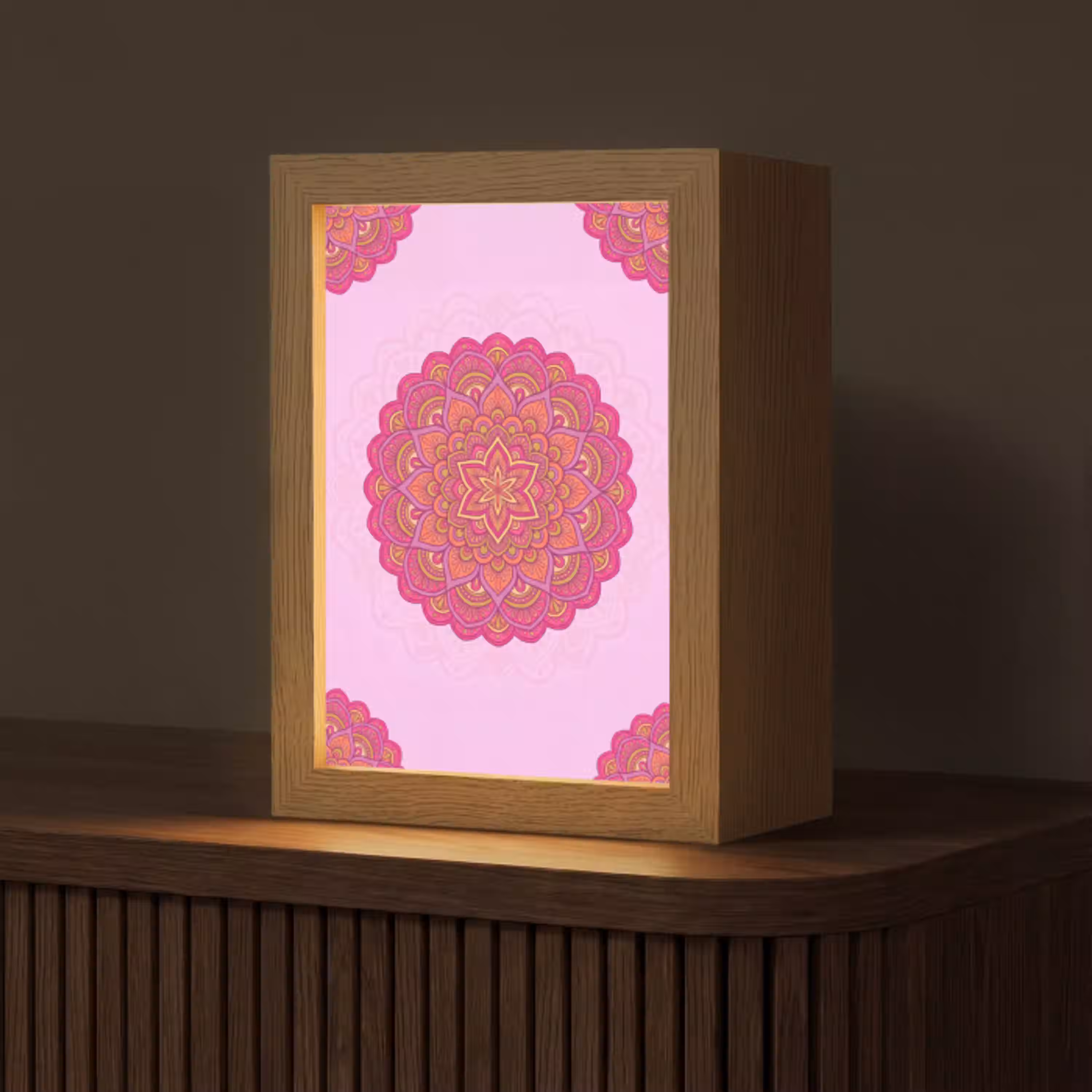 Mandala - Cirkel - Spiritueel - Oosters - Roze Light Box met kabel (Tafellamp) klein -z3d_website