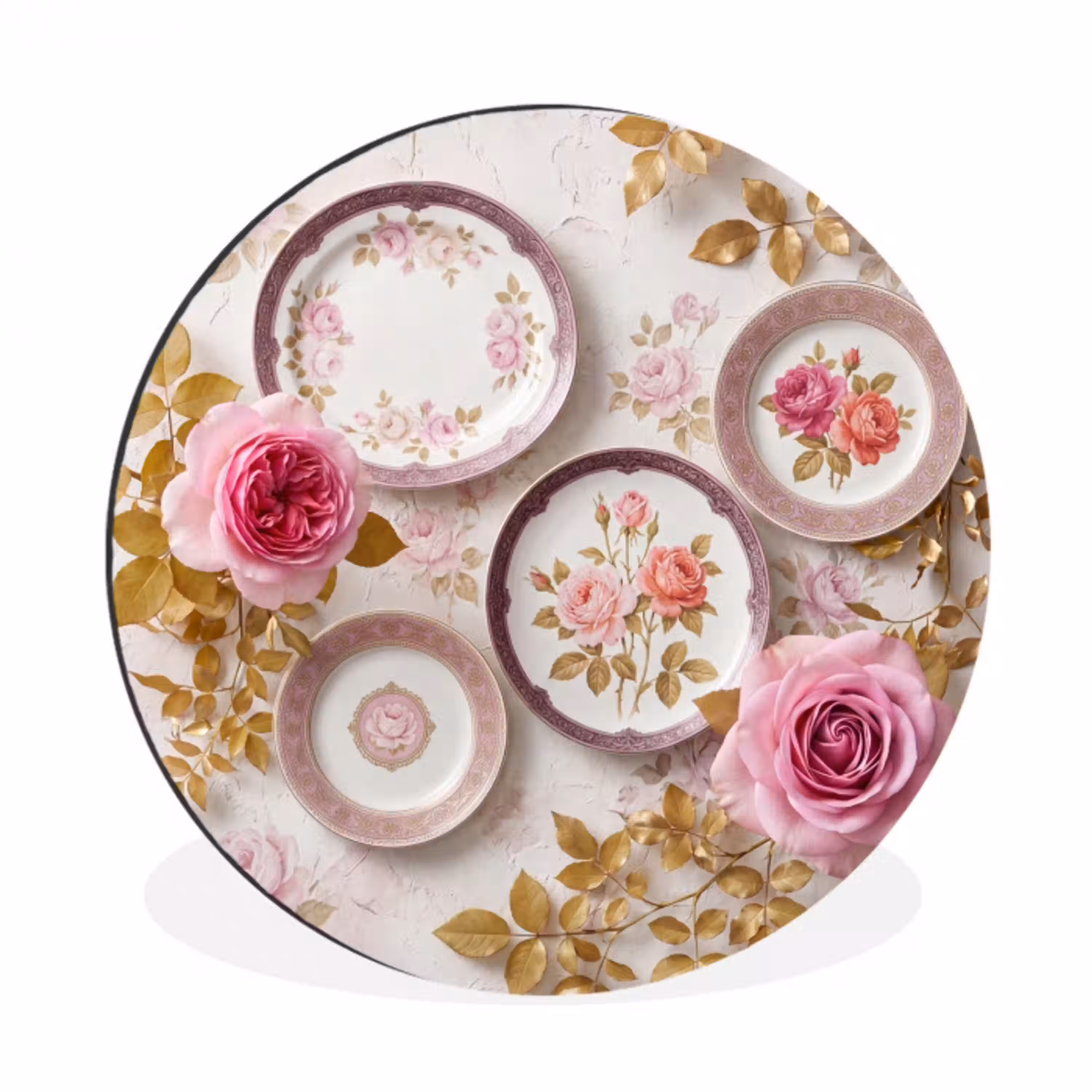 Bloemen - Patroon - Vintage - Roze - Decoratie Wandcirkel aluminium klein -3d