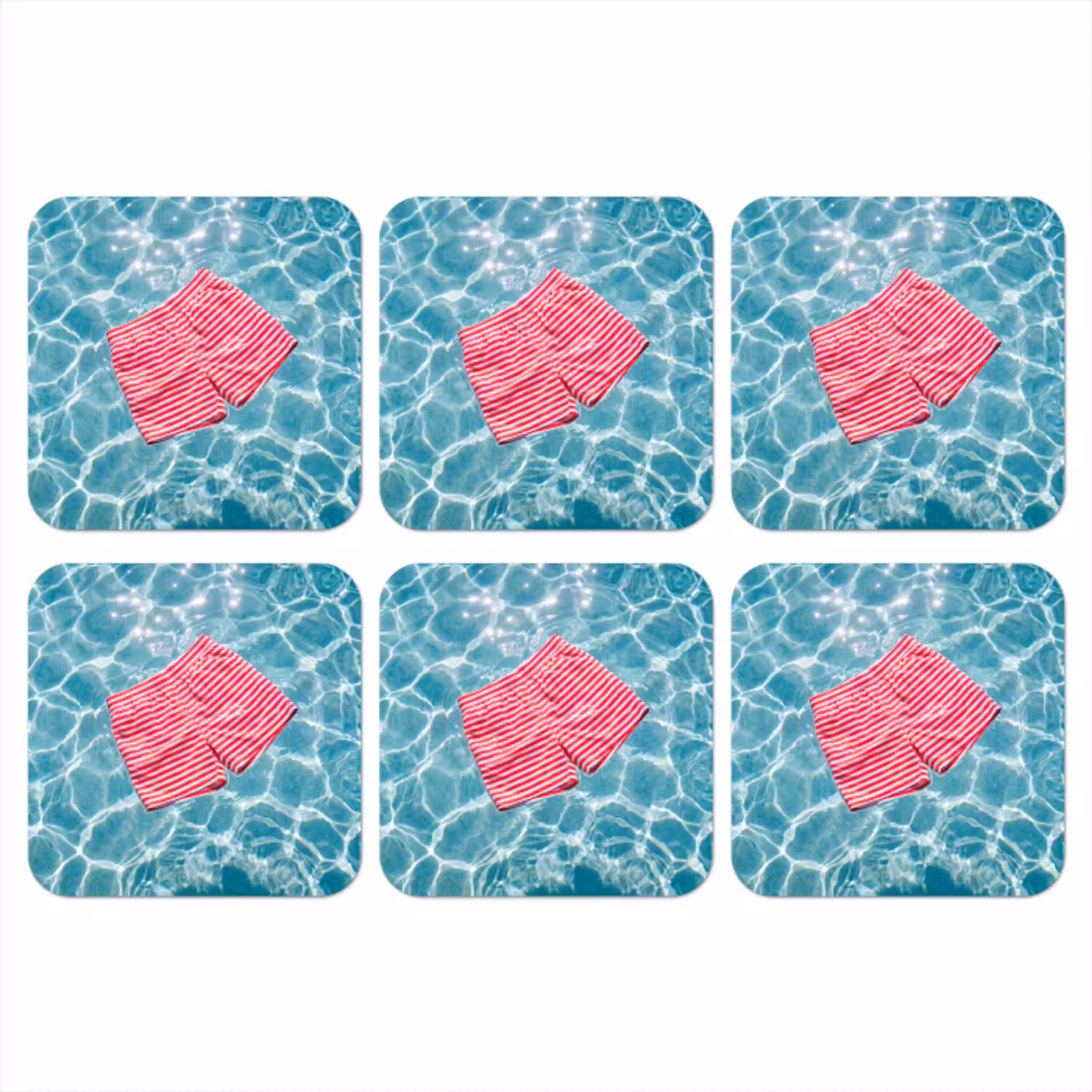 Zwemkleding - Gestreept - Water - Zomer - Rood-wit onderzetter kurk middel -3d