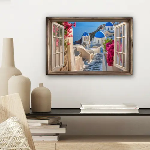 Doorkijk - Santorini - Landschap - Blauw - Grieks canvas 2cm klein -sfeer6