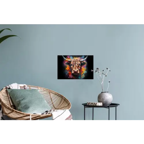 Graffiti - Schotse hooglander - Zwart - Koe Muursticker klein -plant