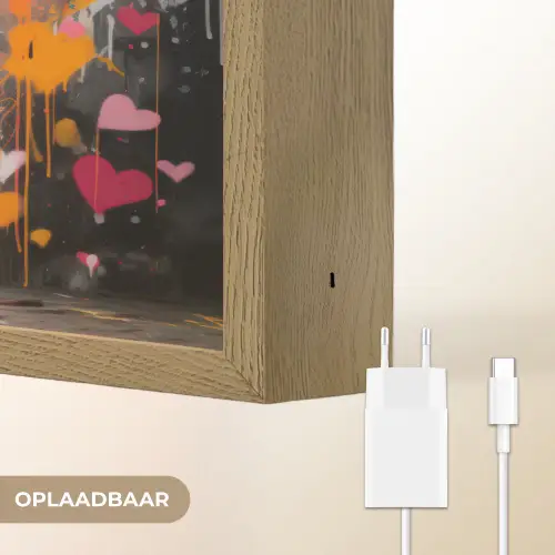 Meisje - Hart - Graffiti - Kunst - Kleuren - Rood Light Box met batterij (Wandlamp) middel -USP_websiteoplaadbaarNL