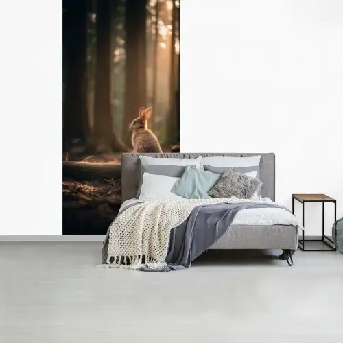 Konijn - Bos - Zonnestralen fotobehang vinyl groot -slaapkamer