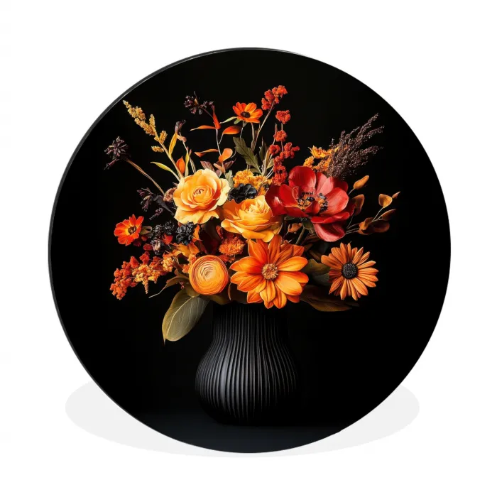 Herfst - Boeket - Oranje Wandcirkel aluminium klein -3d