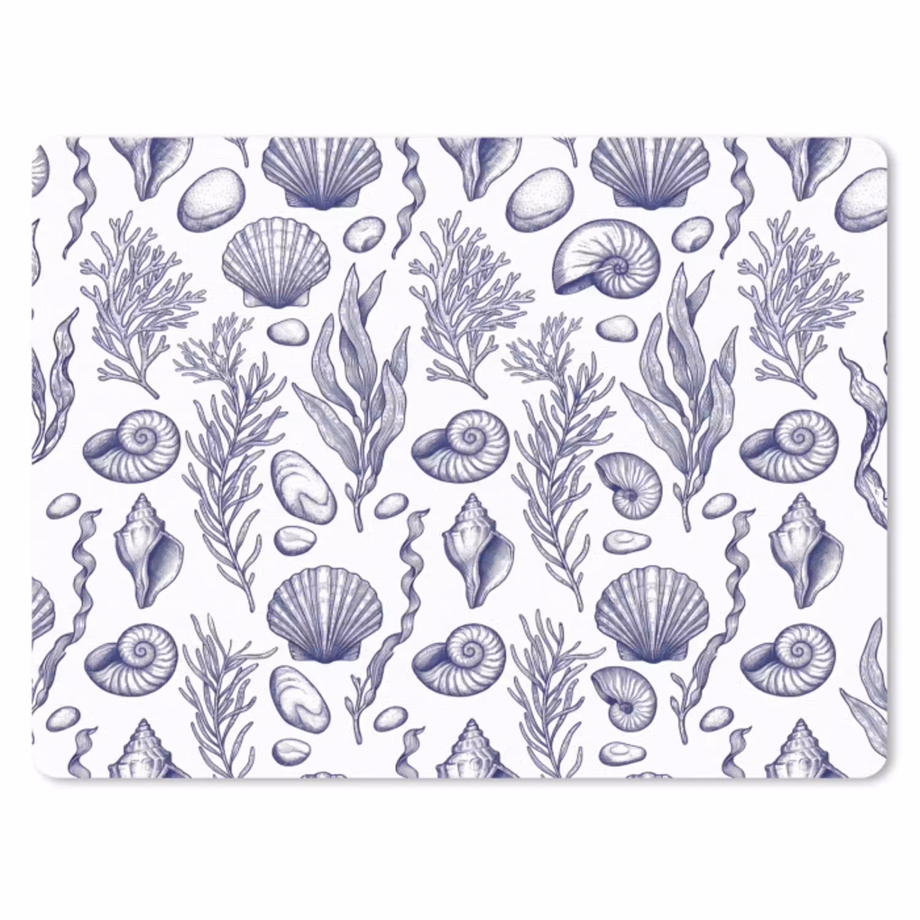 Schelpen - Zeewier - Oceaan - Illustratie - Blauw muismat rubber klein -3d