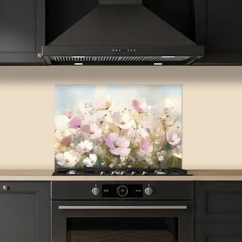 Bloemenveld - Lichte tinten - Geschilderd keuken achterwand spatscherm klein -sfeer1