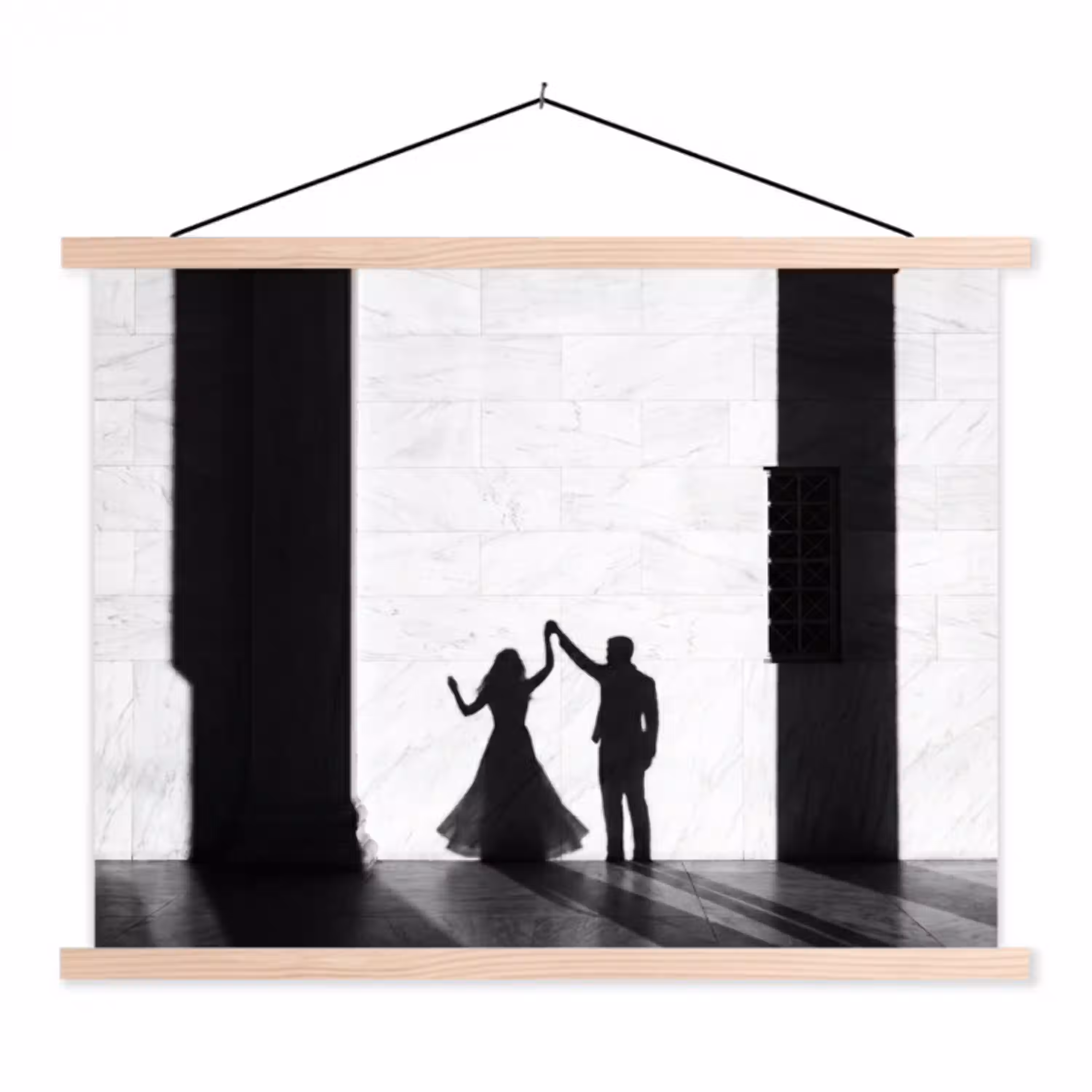 Mensen - Schaduw - Dans - Zwart-wit - Liefde textielposter latten blank klein -3d