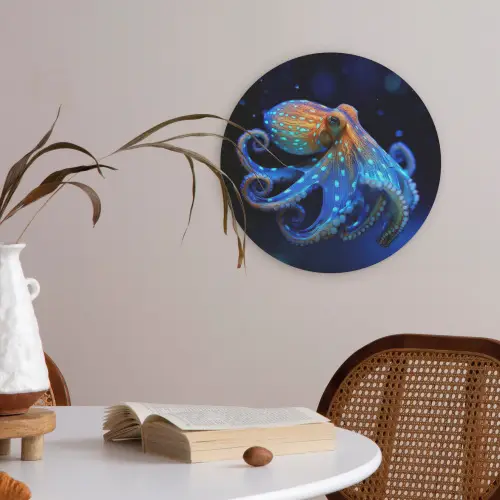 Octopus - Stippen - Blauw - Zee Akoestische PET Vilt - Rond klein -sfeer3