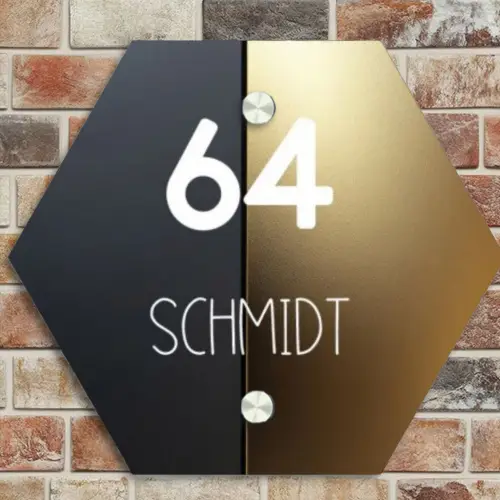 Half goud zwart - Modern Naambord Hexagon klein -sfeer2