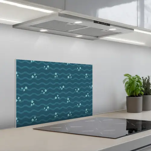 Zee - Donkerblauw - Golf - Vis keuken achterwand spatscherm klein 900 -3d_schuin