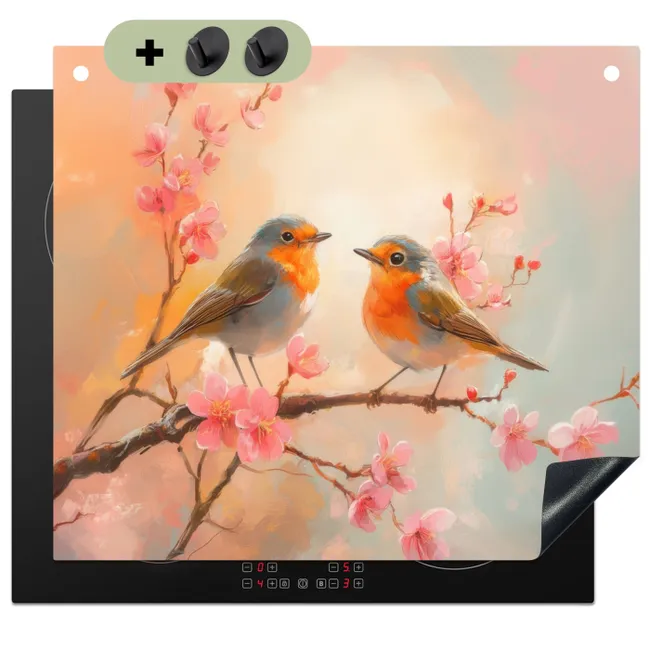 Induction Hob Cover & Splashback (2-in-1) - Robins - Ornamental - Blossom Branch