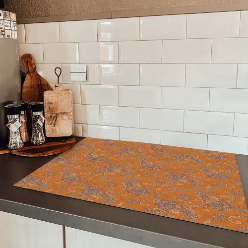 Oranje - Sierlijk - Bloemen Inductie beschermer vinyl 3mm klein 276 -sfeer3
