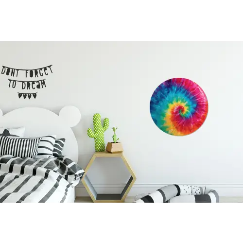 Regenboog - Tie dye - Kleurrijk - Blauw Wandcirkel aluminium klein -kinderkamer