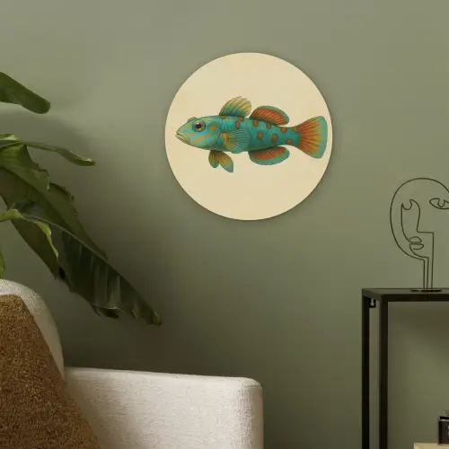 Vis - Blauw - Stippen - Schubben Akoestische PET Vilt - Rond klein -sfeer2