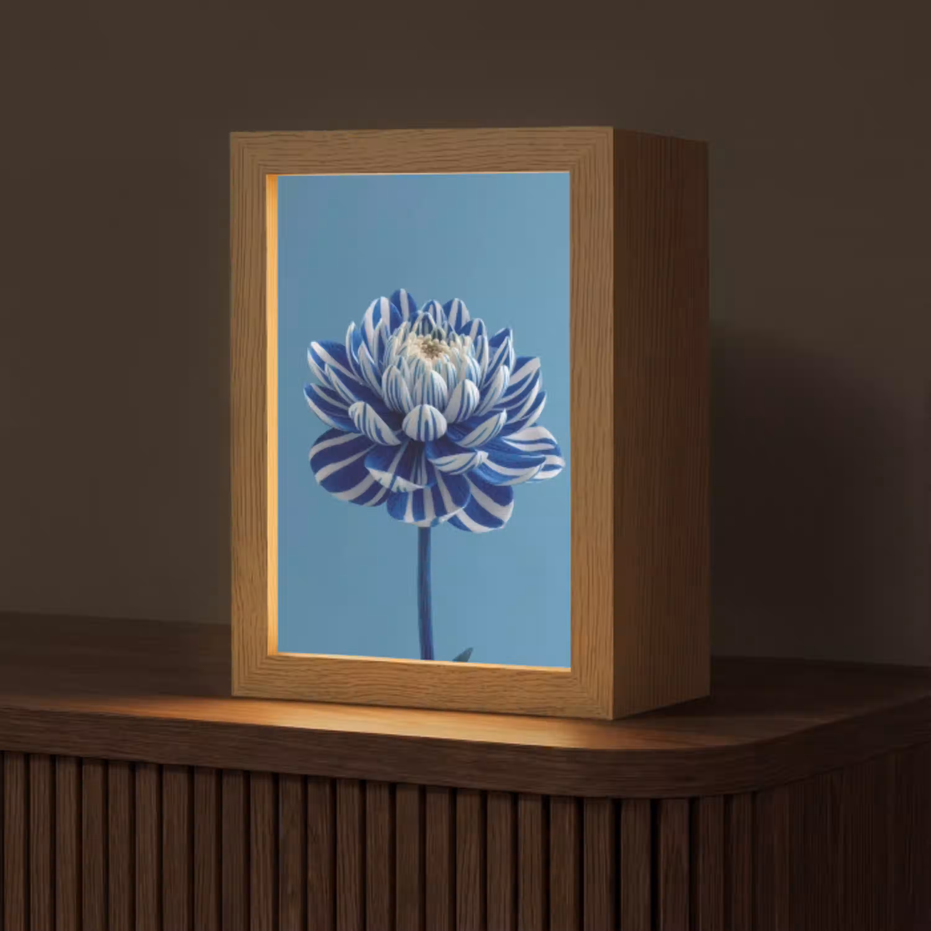 Bloem - Blauw - Bloemblaadjes - Streepjes Light Box met kabel (Tafellamp) klein -z3d_website