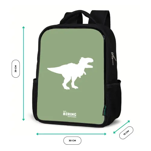 Groen met T-rex dino Rugzak - Zwart middel -productfoto_formaten