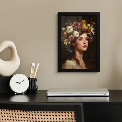 Portret - Vrouw - Bloemen fotolijst zwart zonder passe partout klein -sfeer1