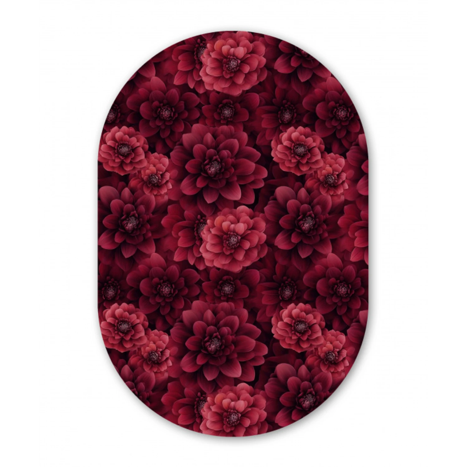 Dahlias - Bloemen - Rood Wandcirkel Ovaal Aluminium middel 839 -3d