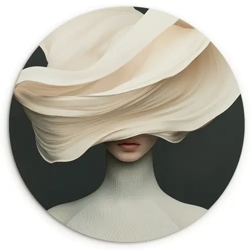 Vrouw - Beige - hoed Wandcirkel kunststof plaat 5mm dik klein -3d