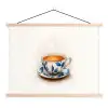 Theekop - Bladeren - Blauw textielposter latten blank klein -3d