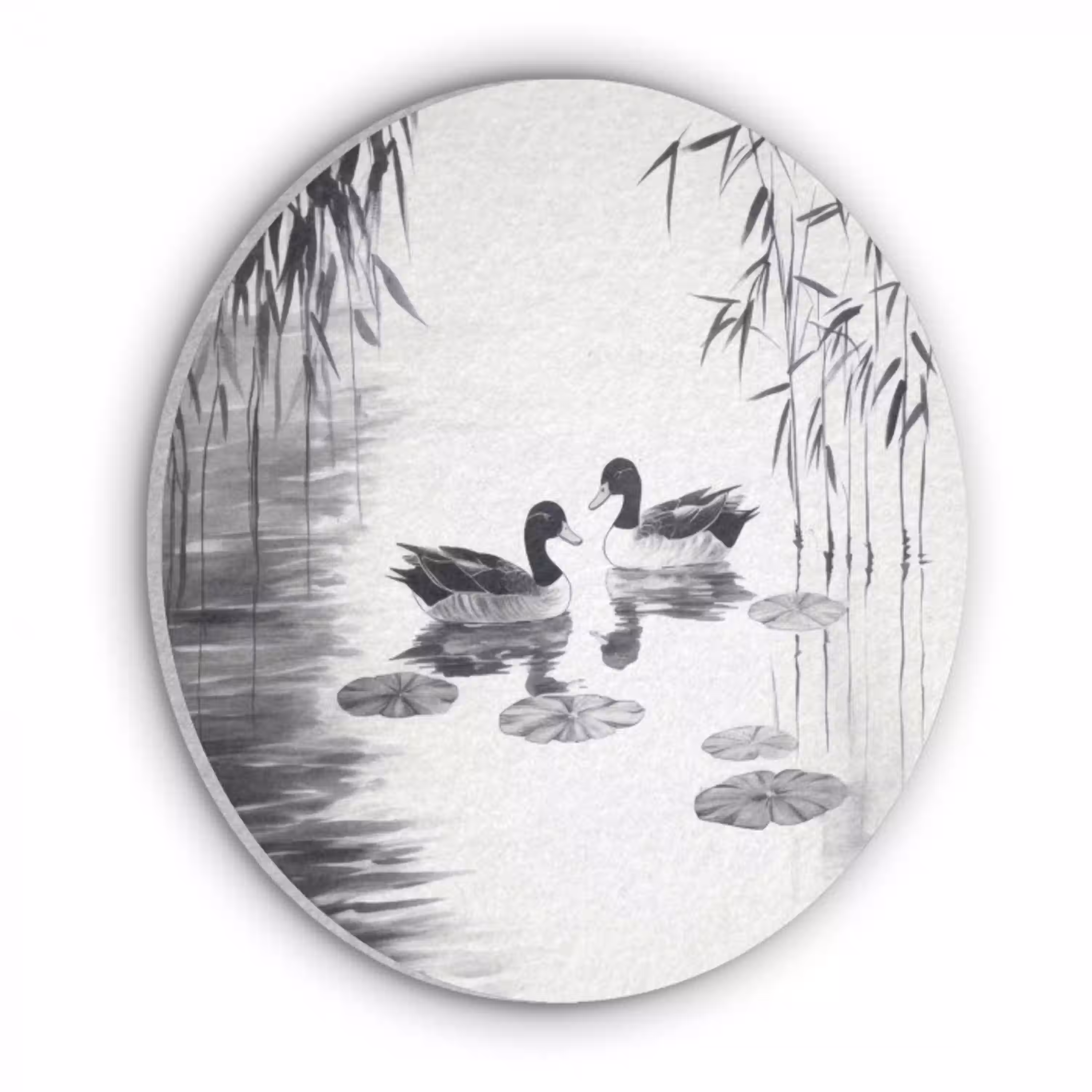 Eenden - Waterlelies - Riet - Zwart Akoestische PET Vilt - Rond klein -3d