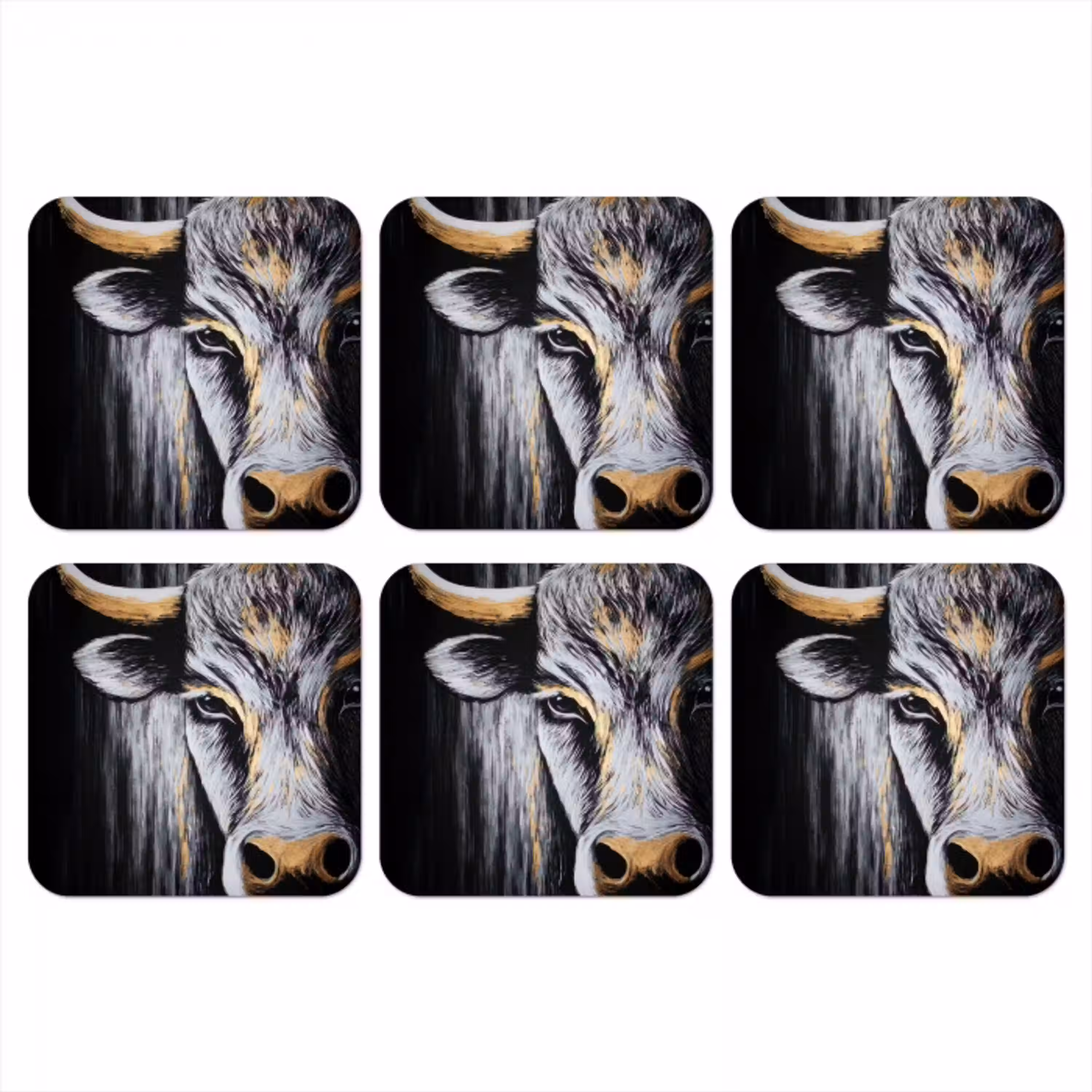 Stier - Hoorns - Snuit - Goud onderzetter kurk middel -3d