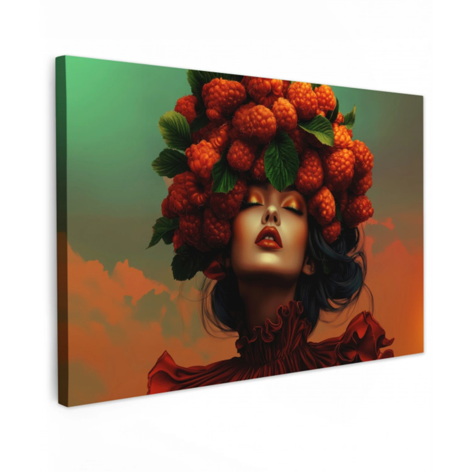 Vrouw - Frambozen - Bladeren Tuinposter op houten frame 2 cm dik klein -3d