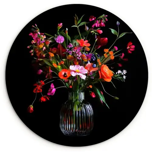 Boeket - Veldbloemen - Vaas Wandcirkel kunststof plaat 5mm dik klein -3d