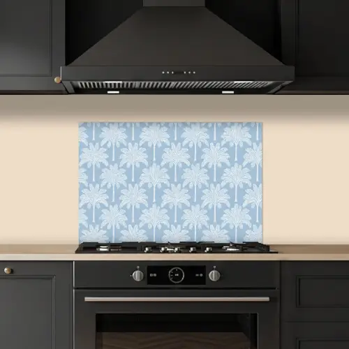 Palmboom - Modern - Blauw keuken achterwand spatscherm klein 900 -sfeer1