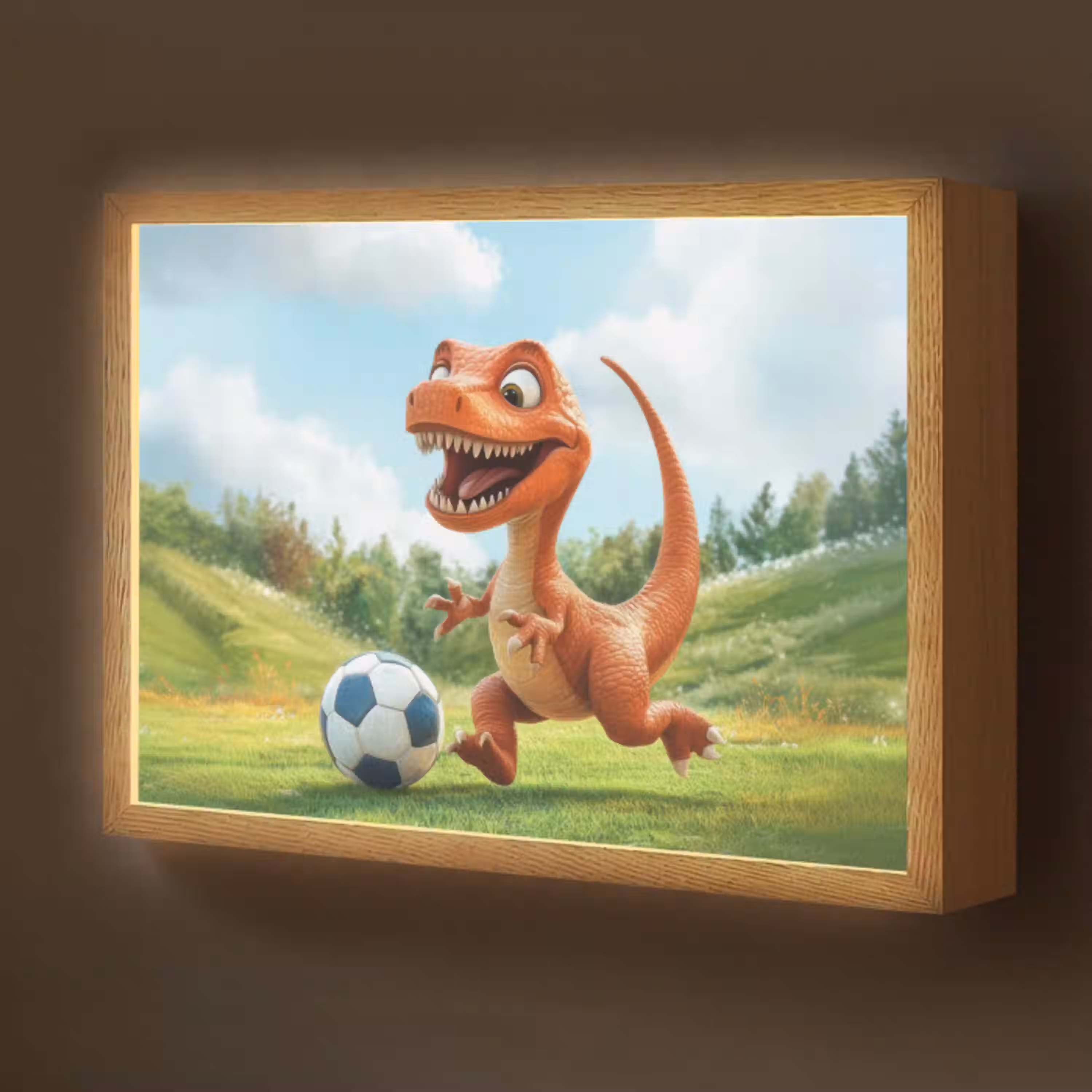 Dinosaurus - Oranje - Cartoon - Voetbal Light Box met batterij (Wandlamp kind) middel -z3d_website