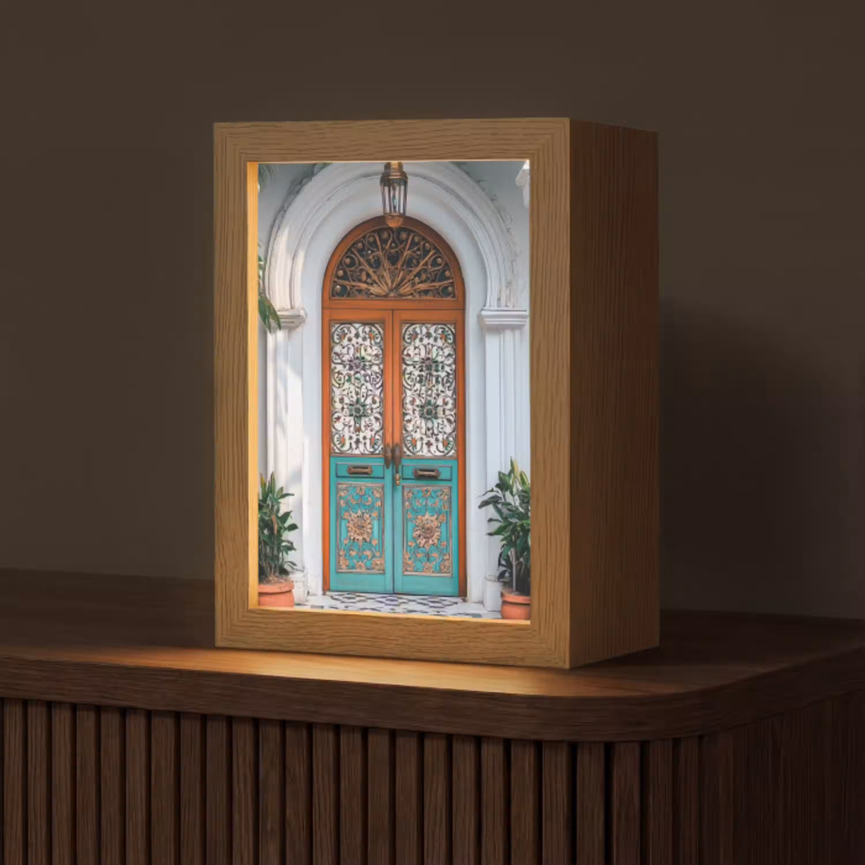 Zuilen - Sierlijke - Deur - Blauw Light Box met kabel (Tafellamp) klein -z3d_website