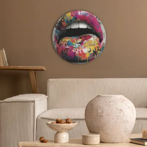 Lippen - Graffiti - Expressief Akoestische PET Vilt - Rond klein -sfeer1