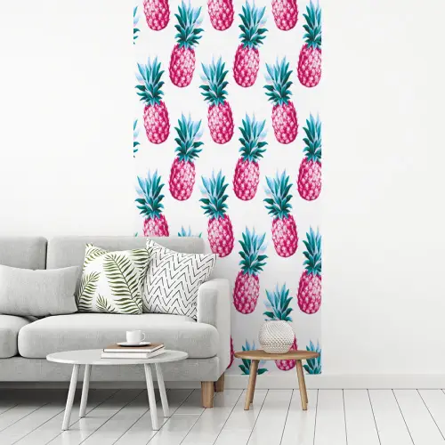 Ananas - Roze - Wit fotobehang vinyl groot 64 -woonkamer
