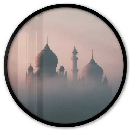 Moskee - Minaretten - mist - Islamitisch Fotolijst rond zonder passe partout klein -3d