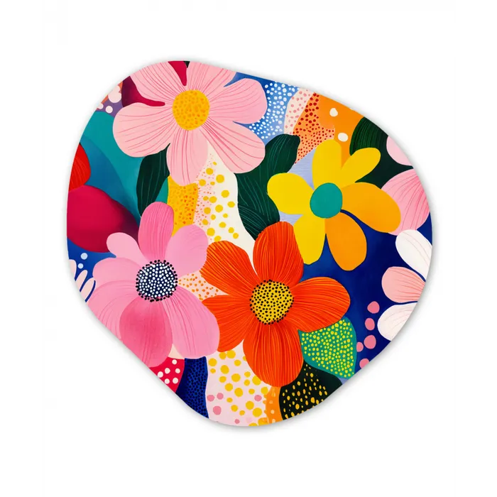Bloemen - Kleurrijk - Stippen Wandcirkel Organisch Plexiglas middel -3d