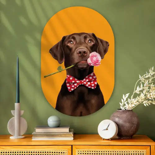 Hond - Oranje - Roos - Valentijn Wandcirkel Ovaal Glas middel -sfeer2