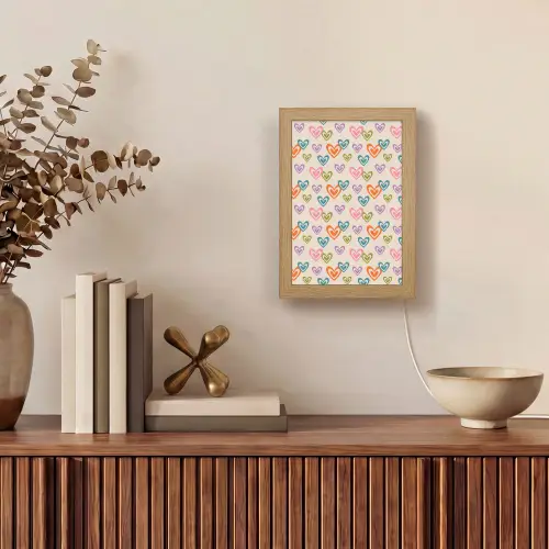 Kleurrijk - Hartjes - Patroon - Beige Light Box met kabel (Tafellamp) klein 925 -sfeer2