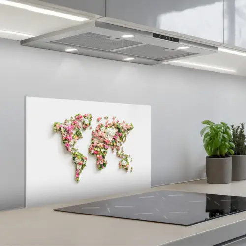 Wereldkaart - Bloemen - Subtiel keuken achterwand spatscherm klein -3d_schuin