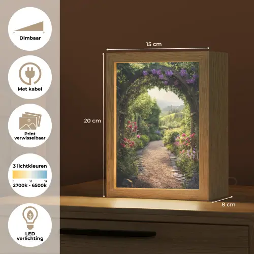Doorkijk - Landschap - Bloemen - Tuinboog - Natuur Light Box met kabel (Wandlamp) klein -USP_websiteoverzichtNL